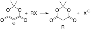 Alkylation of Meldrum's anion at carbon 5 alkyl halide