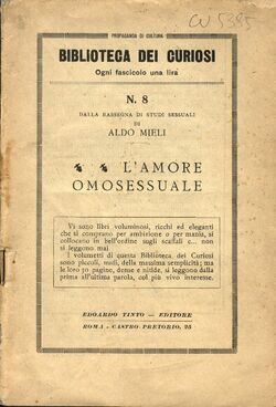 "Cover of Aldo Mieli's book, L'amore omosessuale, published around 1925"