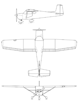 3-view line drawing of the Cessna 150
