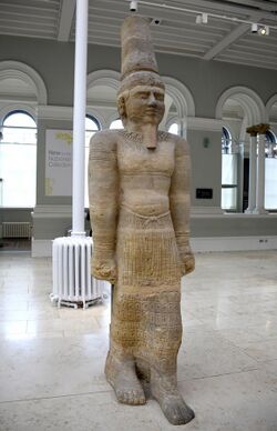 Temple statue of god Arensnuphis, from Meroe, Nubia (modern-day Sudan), 100-50 BCE. Sandstone. National Museum of Scotland, Edinburgh, Scotland, UK.jpg