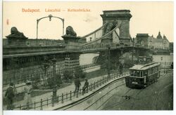 09870-Budapest-1908-Kettenbrücke mit Straßenbahn-Brück & Sohn Kunstverlag.jpg
