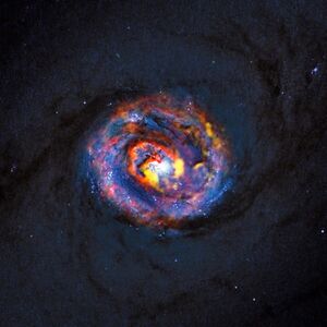 Composite view of the galaxy NGC 1433 from ALMA and Hubble.jpg