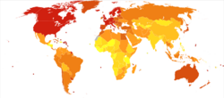 Lymphomas, multiple myeloma world map-Deaths per million persons-WHO2012.svg