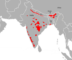 Range of Bengal tiger in red