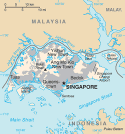 Map showing Singapore island and the territories belonging to Singapore and its neighbours