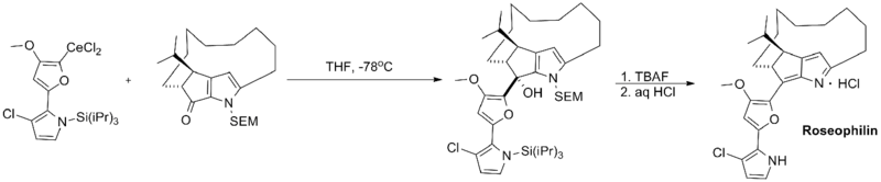Total synthesis of roseophilin using an organocerium reagent