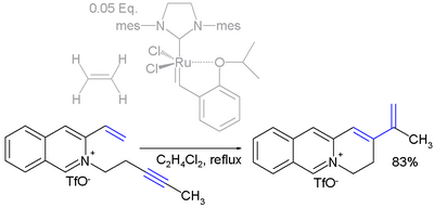 Scheme 5. Enyne metathesis synthesis of 2-vinyl-substituted 3,4-dihydroquinolizinium salts