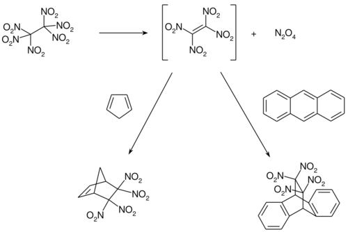 Hexanitroethane reactions01.svg