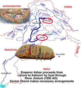 Jhelum river map - Akbar proceeds to Kashmir by boat