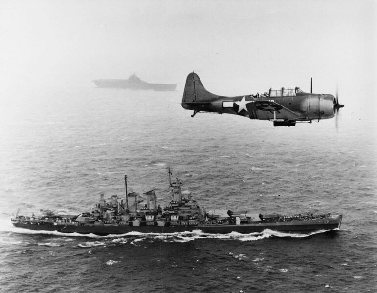 File:SBD VB-16 over USS Washington 1943.jpg