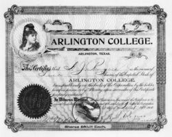 Stock Certificate for $50 issued to A.J. Rogers, Arlington College teacher (10009372).jpg