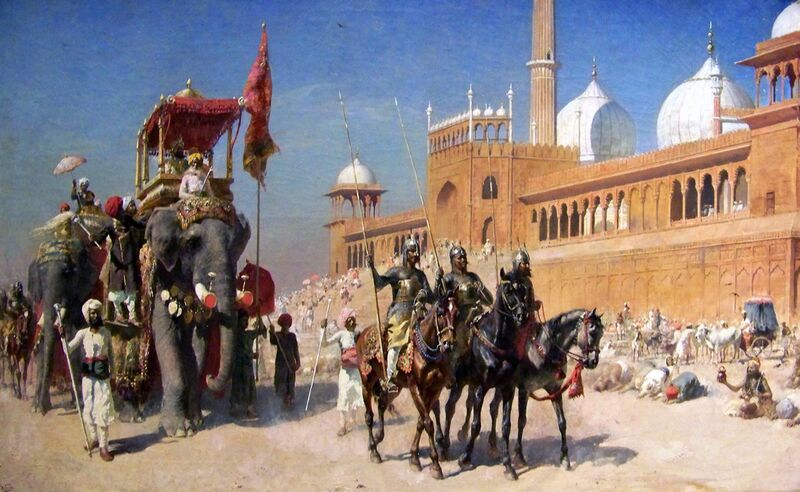 File:Great Mogul And His Court Returning From The Great Mosque At Delhi India - Oil Painting by American Artist Edwin Lord Weeks.jpg