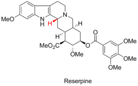 Reserpine with hydrogen stereochemistry highlighted.png