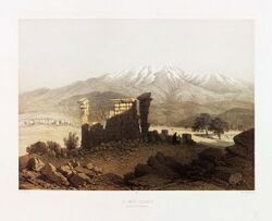 The temple ruins at Nebi Safa, ca 1851, by van de Velde