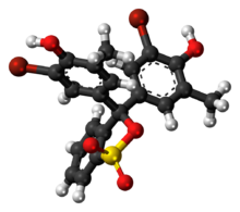 Ball-and-stick model of the bromocresol purple molecule in cyclic form