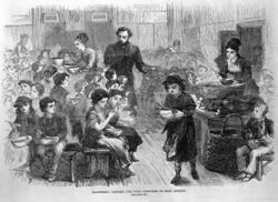Halfpenny dinners for poor children in East London. Wellcome L0001135.jpg