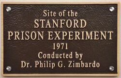 Plaque with the text: "Site of the Standford Prison Experiment, 1971, conducted by Dr. Philip G. Zimbardo"