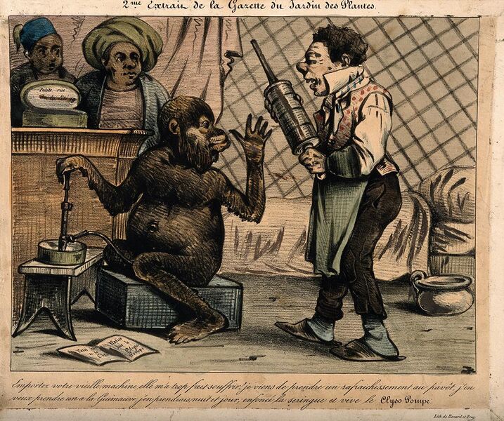 File:A monkey rejects the old style clyster for his new 'clyso-pompe', which he fills with opium and marshmallow Wellcome V0011775.jpg