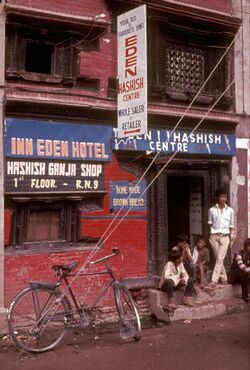 Legal hashish shop in Kathmandu, Nepal in 1973.jpg
