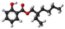 Ball-and-stick model of the octyl salicylate molecule