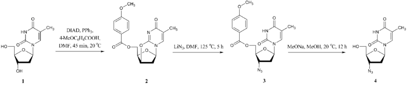 Synthesis of AZT from thymidine