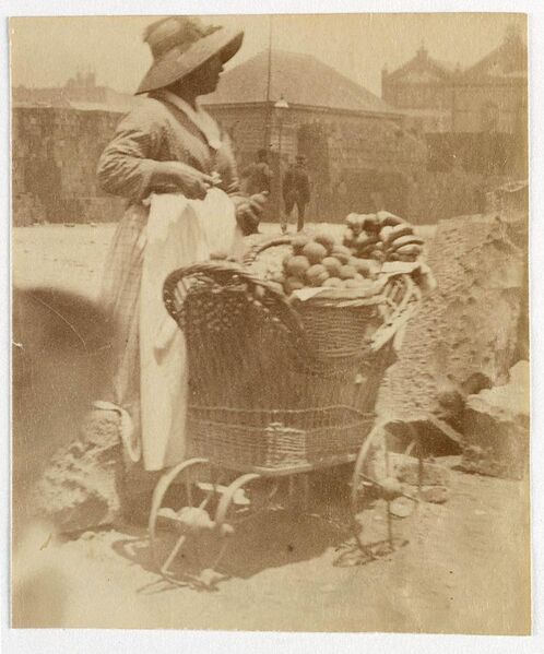 File:Woman selling fruit from small barrow Sydney, ca. 1885-1890 - photographed by Arthur K. Syer (5775144516).jpg