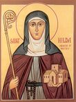 Saint Hilda holding Whitby Abbey
