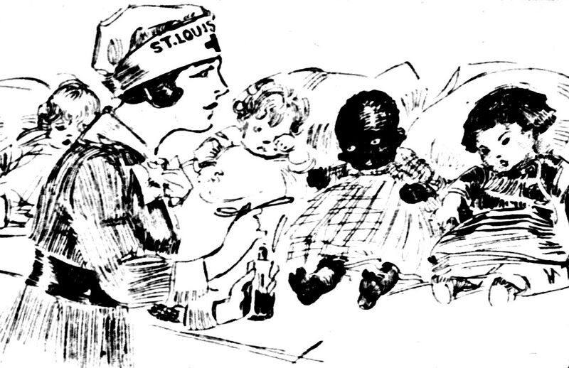 File:Drawing by Marguerite Martyn of a visiting nurse with medicine and four babies, 1918.jpg