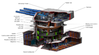 A cutaway of a turret mounting 16-inch guns