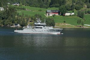 NoCGV Tor, a Nornen-class ship, in inner Førdefjord, July 2008