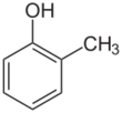 Kekulé, skeletal formula of o-cresol with some implicit hydrogens shown