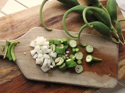 Proboscidea parviflora - double claw. chopped fresh green pod with onions 07.jpg
