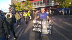 Anti-vaccination protest near Leicester clock tower, October 2021.jpg