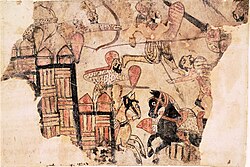 Ayyubid dynasty battle scene, Fustat, Cairo, Egypt, 12-13th century CE.jpg