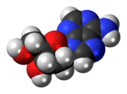 Space-filling model of the deoxyadenosine molecule