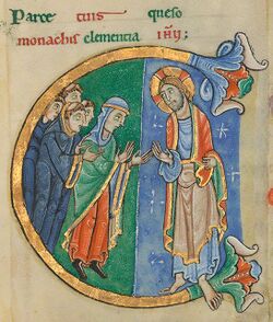 An image from St. Alban's Psalter, thought to be Christina of Markyate, opening Psalm 105, page 285.