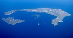 Three Islands surrounding a sunken volcano in the Aegean Sea.