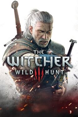 Cover art, with the protagonist Geralt shown pulling out a sword