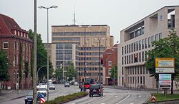 View of the Gütersloh town hall, on the right the Volksbank headquarters built in 2004