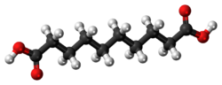 Ball-and-stick model of the sebacic acid molecule