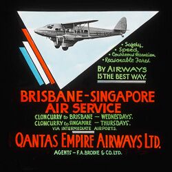 Brisbane-Singapore air service (DH 86) advertisement, ca. 1935 - H.B. Green and Co. (3532443184).jpg