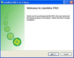 A screenshot of the installation of limewire pro that was attained via the free version of limewire