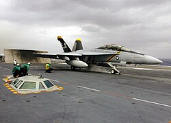 US Navy 060225-N-7359L-001 VFA-103 FA-18 Super Hornet preparing to launch from USS Dwight D. Eisenhower (CVN-69).jpg