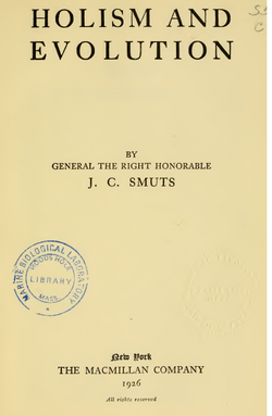 Book Title Page of Holism and Evolution 1926 Jan Smuts.png