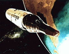 Artist's impression of two spacecraft separating from each other, backdropped against the Earth