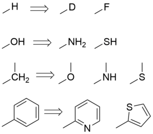 A table of common classical bioisosteres