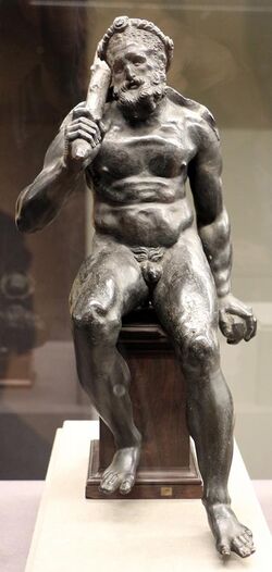 Ercole seduto (epitrapezios), 50 ac-50 dc ca., con braccia, clava e gambe sotto il ginocchio di restauro 02.JPG