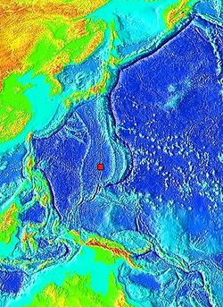 False-colour elevation map of the western Pacific Ocean