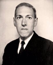This image depicts American author H. P. Lovecraft, taken in June 1934 by Lucius B. Truesdell.