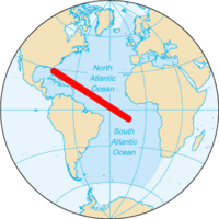Approximate route from Cape Canaveral to Ascension Island.